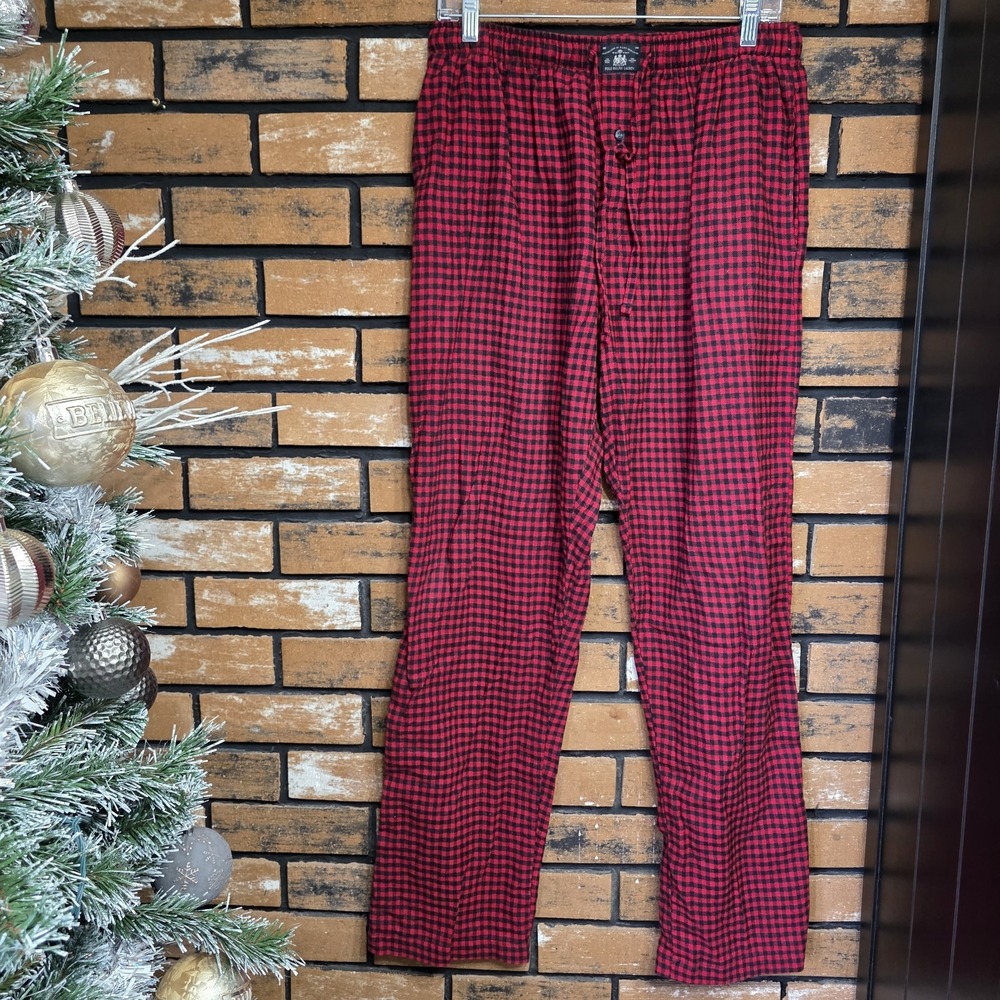 Polo Ralph Lauren Mens Medium Sleep Pants Red Black Checkered Drawstring Pajamas